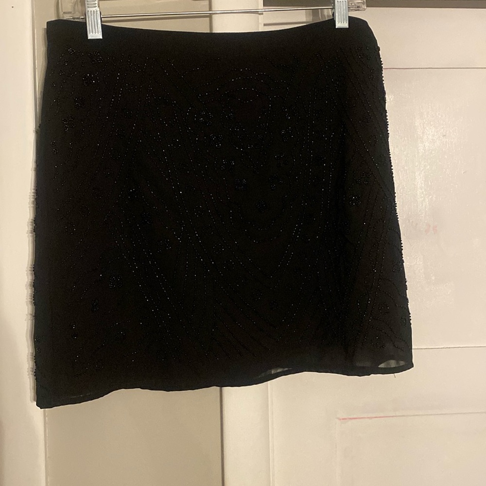 Bead embellished black mini skirt